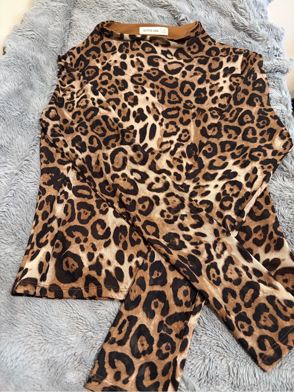 Active USA Leopard Print Long Sleeve Top - Brown Black Cream